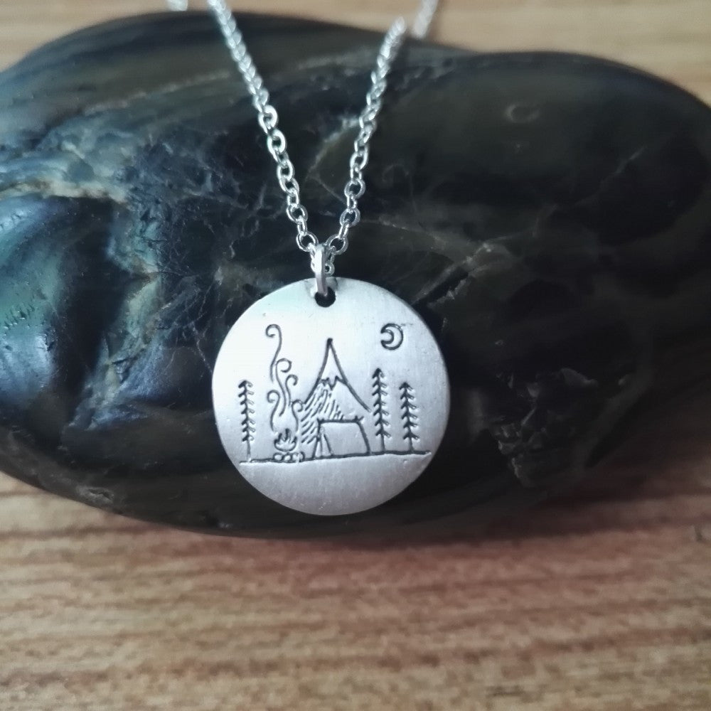 Camping in the Mountains Pendant and Necklace